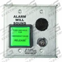 ALARM CONTROLS Exit Push Button: 2 in Ht, 2 1/4 in Dp, 2 in Wd, Green, Green – Stainless Steel (MPN DE-1). Key specifications — Color: Green; Product Type: Exit Push Button; Operation Type: Push Button; ADA Compliant: No; Brand: ALARM CONTROLS.