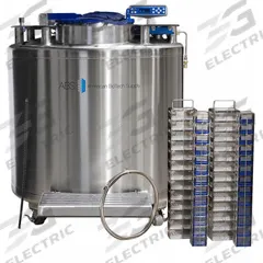 AMERICAN BIOTECH SUPPLY Cryogenic Storage System: 1,269 L Capacity, 5 ft Overall Dia, KVP-3 PS. Key specifications — Brand: AMERICAN BIOTECH SUPPLY; Material: Stainless Steel; Includes: Flat Stainless Steel Work Surface.