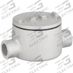 Conduit Outlet Body: Aluminum, GR, 3/4 in Trade Size, C Body, 18 cu in Body Capacity (MPN GRC75-A). Key specifications — Series: For Standard Body; Compatible Conduit Trade Size: 3/4 in; Thread Gender: Female; Hub Style: Threaded; Cover Included: Yes; Body Style: C; Connection Type: Threaded; Back Type: Round.