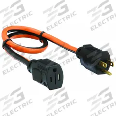 APPROVED VENDOR Extension Cord: Indoor Use, 2 ft Lg, Outlet, 5-15P, 14/3, SJTW, Black/Orange (MPN 52NY10). Key specifications — Brand: APPROVED VENDOR; Temperature Rating: -4° to 221°F; NEMA Plug Configuration: 5-15P.