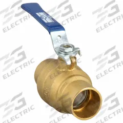 MILWAUKEE VALVE Manual Two-Way Ball Valve: 1 1/4 in, Brass, Straight, Sweat x Sweat, Two-Piece, Blue (MPN 1-1/4" BA-485BMS). Key specifications — Brand: MILWAUKEE VALVE; Handle: Memory Stop Lever.