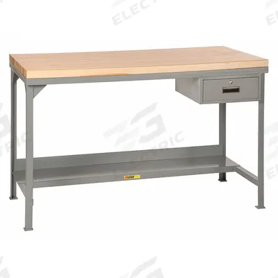 LITTLE GIANT Workbench: Fixed Ht, Butcher Block, 48 in x 30 in, 3,000 lb Overall Load Capacity - Workbenches with Drawers & Lower Shelves