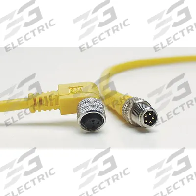 BRAD HARRISON Cordset: M8 Male Right Angle X Bare Wire, 5 Pins, Yellow, PVC, 5 m Cable Lg - Single-Ended Cordsets with PVC Jacket for Flexing Applications