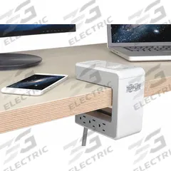 TRIPP LITE Outlet Strip: 6 Outlets, 8 ft Cord Lg, 1,080 J Rated Energy, 15 A Current, Gray, 5-15P (MPN TLP648USBC). Key specifications — Brand: TRIPP LITE; Mounting Style: Clamp.
