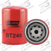 BALDWIN FILTERS Oil Filter: BT248, 5/8"-18 Thread Size, 5 7/16 in Overall Ht, 3 11/16 in Outside Dia. Key specifications — Baldwin Interchange: BT248; Brand: BALDWIN FILTERS; Compatible Vehicle Make: New Holland; Includes: 8 psid Bypass Valve; Media Material: Cellulose.