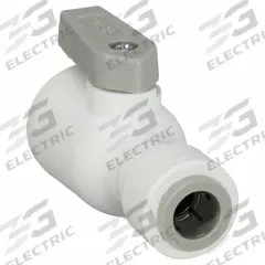 PARKER Manual Two-Way Ball Valve: 3/8 in, Polypropylene, Straight, Push x Push, Full Port Ball Port (MPN PP4VUC6-MG). Key specifications — Brand: PARKER; Handle: Lever.