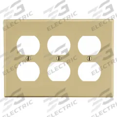 HUBBELL Wall Plate: Duplex Outlet, 3 Gang, Ivory, Std Size (MPN P83I). Key specifications — Brand: HUBBELL; Material: Polycarbonate.