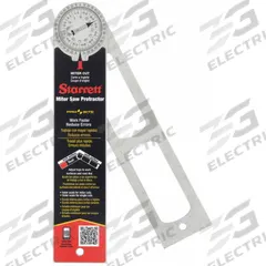 STARRETT Manual-Reading Miter Protractor: 12 in Blade Lg, 0°to 360°, 1° Graduations, Steel, 3 in (MPN 505A-12). Key specifications — attr1182193: Steel; attr1182194: +/-0.5°; attr1182195: 12 in; attr1182198: 1°; attr1182218: STARRETT.