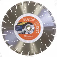 HUSQVARNA Diamond Saw Blade: Green Concrete/Reinforced Concrete/Tile, 14 in Blade Dia., Wet/Dry (MPN Vari-Cut S65 14). Key specifications — attr1097734: Wet/Dry; attr1097738: Small Flat Saw; attr1097751: HUSQVARNA.