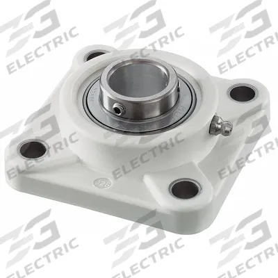 NTN 4 Bolt Flange Bearing: Radial Ball, 1 7/16 in Bore, Polymer, Set Screws - Food-Grade Flange-Mount Ball Bearings
