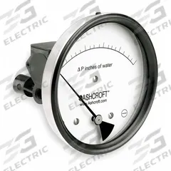 ASHCROFT Differential Pressure Gauge: Dual In-Line or Back, 1/8 in NPT Female, ±3% Gauge Accuracy (MPN 451134EDRQMXCYLM4IWD). Key specifications — Sensor Type: Diaphragm; Series: 1134; Housing Material: Glass Filled Nylon; Certificate of Calibration: Not Included; Gauge Accuracy: ±3%.