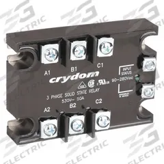 CRYDOM Solid State Relay: Surface Mounted, 50 A Max Output Current, SCR, AC Output (MPN A53TP50D). Key specifications — Brand: CRYDOM; Current Type: AC; Electrical Connection: Saddle Clamp; Screw; Finger Safe: Yes; Input Current: 10 mA; Maximum Output Current without Heat Sink: Not Recommended; Mounting Style: Panel.