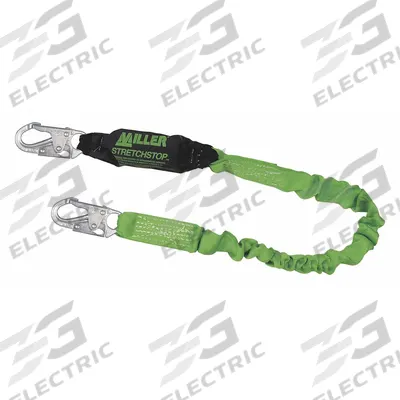 MILLER BY PIP Shock-Absorbing Lanyard: Shock Pack, Steel Rebar Hook, Steel Snap Hook - General Fall Protection Shock-Absorbing Lanyards