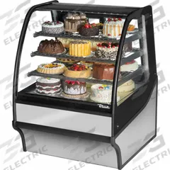 TRUE REFRIGERATION Refrigerated Merchandiser: 49 1/8 in x 36 1/4 in x 39 in, Silver, Curved Glass (MPN TDM-R-36-GE/GE-S-S). Key specifications — attr1277723: TRUE REFRIGERATION; attr1277683: R-290; attr1277691: No; attr1277694: Silver; attr1280716: Curved Glass; attr1280729: TDM.