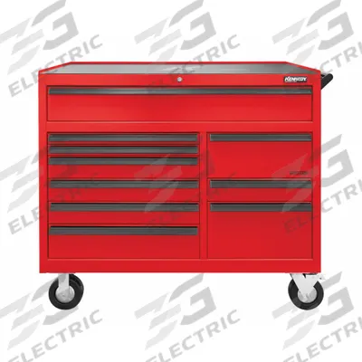 KENNEDY Roller Cabinet: Red / Red Drawer, 48 1/2 in W x 20 in D x 43 1/4 in H - Electric-Enabled Heavy-Duty Rolling Tool Cabinets