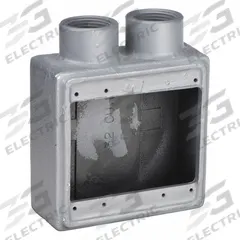 APPLETON ELECTRIC Electrical Box: Iron, Rectangular, 2 Gangs, 1 in Hub Size, 32 cu in Capacity, Gray (MPN FSS-2-100). Key specifications — Color: Gray; Brand: APPLETON ELECTRIC.