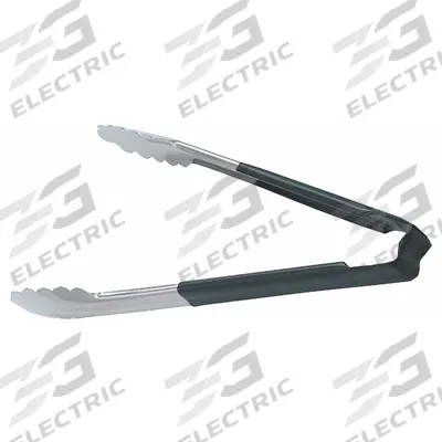 VOLLRATH Uncoated Scalloped Tongs: Stainless Steel Blade, 16 in Overall Lg, Black