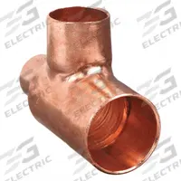 NIBCO Sweat Fitting Tee: 1/2 in CTS x 1/4 in CTS x 3/8 in CTS, Cup x Cup x Cup, Wrot Copper (MPN 611RR 1/2X1/4X3/8)