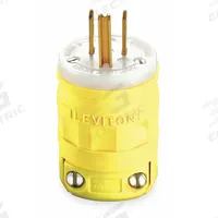 LEVITON Straight Blade Plug: 5-15P, 125V AC, 15 A, 2 Pole, 3 Blade, Yellow (MPN 1447)