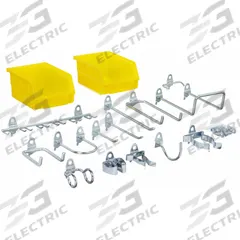 APPROVED VENDOR Pegboard Hook Assortment Kit: 1/4 in Peg Hole, For 1 in Pegboard Hole Spacing (MPN 5TPF5). Key specifications — Finish: Zinc-Plated; Color: Silver; Includes: (2) Bins; Locking System: Screw-In; Mounting Type: Surface; Accessory Type: Hook Assortment Kit; Brand: APPROVED VENDOR.