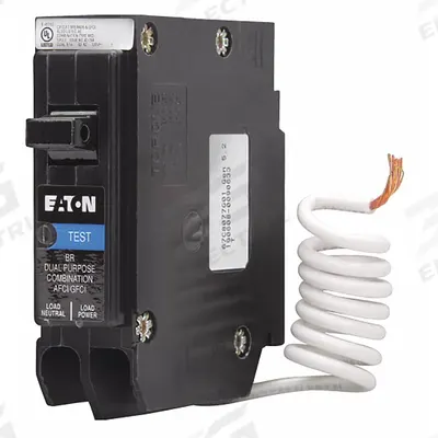 EATON Circuit Breaker: 20 A, 120V AC, Single Phase, 10kA at 120V AC, Type BR Loadcenters - BR & BD Series