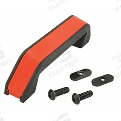 Offset Plastic Handle: 10 Series/15 Series, Inch, Nylon, Black/Orange, Slide-In (MPN 2079). Key specifications — Mounting Type: Slide-In; Color: Black; Orange; Includes Fasteners: Yes; Brand: 80/20; Finish: Matte; Material: Nylon.
