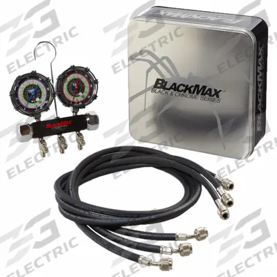 BLACKMAX Manifold Gauge Set: 2 Valves, 3 Hoses, 3 1/8 in Gauge - Analog Manifold Gauge Kits