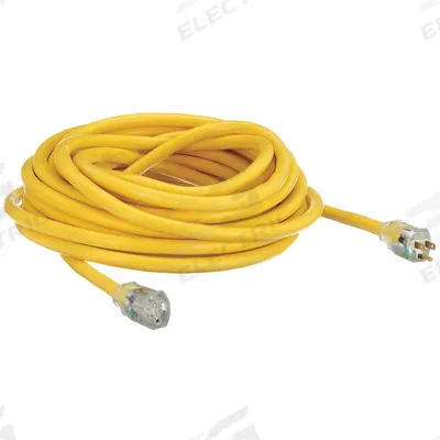 APPROVED VENDOR Extension Cord: Outdoor Use, 50 ft Lg, Outlet, 5-15P, 10/3, SJTW, Yellow - Outdoor Extension Cords with Single Outlet
