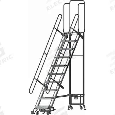 BALLYMORE Hybrid Ladder: 8.3 ft Platform Ht, Unassembled, Spring-Loaded Casters - Steel Wall-Docked Weight-Actuated Auto-Lock Folding Ladders