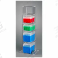 Lab Bench Vertical Organizer: 6 3/4 in Overall Wd, 20 3/4 in Overall Ht, 5 3/4 in Overall Lg, PETG (MPN 5VTORG). Key specifications — Material: PETG; Mounting Location: Benchtop; Color: Clear; Product Type: Lab Organizer; Total Holding Capacity: (5) Boxes of Tips; Brand: POLTEX.