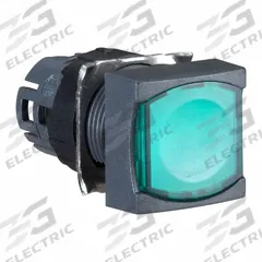 SCHNEIDER Flush Push Button: Green, 16 mm Mounting Size, Non-Metallic, Maintained (MPN ZB6CF3). Key specifications — Brand: SCHNEIDER; Action: Maintained; Series: XB6; Push Button Material Type: Non-Metallic.
