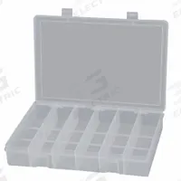 DURHAM MFG Compartment Box: 9 in x 13 1/8 in x 2 3/8 in, Clear, 6 Compartments, Snap (MPN LP6-CLEAR). Key specifications — ESD Conductive: Not Electrostatic Discharge Conductive; Color: Clear; Compartment WxD: (6) 2-1/16 in x 8-1/2 in; Brand: DURHAM MFG; Material: Plastic.