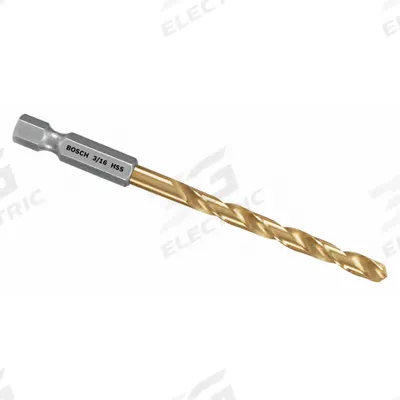 BOSCH Hex Shank Drill Bit: 3/16", 135° Split Point, TiN-Coated HSS - Bosch Impact Tough Drill Bits