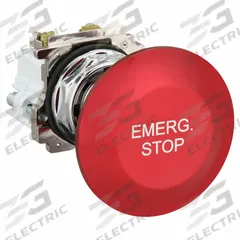 EATON Emergency Stop Push Button: Non-Illuminated, Mushroom Head Profile, Metallic, 30 mm, 1NO/1NC (MPN 10250ED1080-2). Key specifications — Brand: EATON; Action: Maintained/Maintained; Series: 10250T; Push Button Material Type: Metallic.
