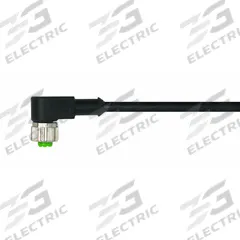 Cordset: M12 Female Right Angle X Bare Wire, 5 Pins, Black, PVC, 10 m Cable Lg, 4 A Max Current (A) (MPN 7000-12361-6151000). Key specifications — Cable Jacket Color: Black; End 1 Gender: Female; End 1 Mounting Orientation: Right Angle; End 2 Connection Type: Bare Wire; IP Rating: IP66K; Brand: MURRELEKTRONIK; Wire Size: 22 AWG; Cable Jacket Material: PVC.