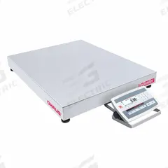 OHAUS Industrial Bench Scale: 24 in x 24 in, IP67/IP68, Front-Mounted, 250 lb Wt Capacity - Imperial (MPN D52XW125RQV5). Key specifications — attr1341383: RS-485; attr1341384: 0.01 lb/5 g; attr1341400: OHAUS; attr1383935: Stainless Steel.