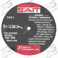 SAIT Abrasive Cut-Off Wheel: Type 1, 4" x 0.035" x 1/4", Aluminum Oxide, 36 Grit, A36T (MPN 23071). Key specifications — Series: A36T; Brand: UNITED ABRASIVES-SAIT.