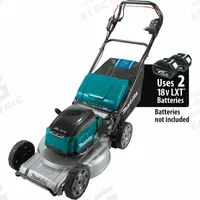 MAKITA Battery-Powered Lawn Mower: Self-Propelled, 21 in Cutting Wd, Variable Speed Settings, LXT® (MPN XML09Z). Key specifications — Run Time: Not Rated; Cutting Height Adjustment: Single-Point; Battery Platform: LXT®; Deck Material: Aluminum; Brand: MAKITA; Speed Settings: Variable; Power Source: Battery-Powered.
