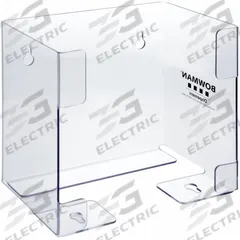 BOWMAN DISPENSERS Face Mask Dispenser: PETG Plastic, Clear, 7 5/8 in H x 8 1/8 in W x 5 5/8 in D (MPN FP-122). Key specifications — Material: PETG Plastic; Color: Clear; Dimensions: 7-5/8 in H x 8-1/8 in W x 5-5/8 in D; Mounting Location: Wall; Capacity: 1 Box of Tie Face Masks; Brand: BOWMAN DISPENSERS.