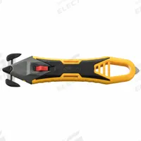 OLFA Concealed Blade Safety Knife: 8 5/8 in Overall Lg, Contoured Handle, Textured, Stainless Steel (MPN SK-16). Key specifications — attr307620: Black/Yellow; attr307617: Contoured; attr307618: Textured; attr307619: Stainless Steel; attr307627: Includes Tape Splitter; attr324885: OLFA.