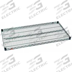 METRO Wire Shelf: 48 in x 36 in, 5 Shelves, Split Sleeve, 800 lb Load Capacity, Dry/Wet, Green (MPN 3648NK3). Key specifications — NSF Approved: Yes; Recommended Environment: Dry; Material: Steel; Brand: METRO; Color: Green; Finish: Epoxy Coated; NSF Approval: NSF Approved.