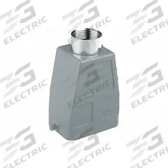 HARTING Rectangular Connector Hood: Size 6 B, Top, Single-Entry, PG21 Cable Entry, Aluminum Die-Cast (MPN 09300060442). Key specifications — IP Rating: IP65; Size Designation: 6 B; Cable Entry Thread Size: PG21; Locking Type: Single Lever; Brand: HARTING; Primary Material: Aluminum; Operating Temperature Range: -40 to 125 Degrees C; Entry Type: Single-Entry.