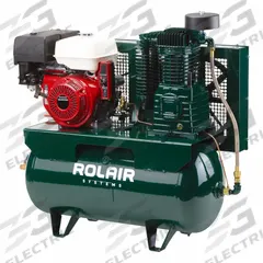 ROLAIR Stationary Air Compressor: 2 Stage, 13 hp Engine, Honda, 23 cfm, 30 gal Air Tank, Horizontal (MPN 13GR30HK30). Key specifications — attr50933: Honda; attr86530: Electric; attr50934: ROLAIR.