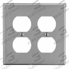 HUBBELL Wall Plate: Duplex Outlet, 2 Gang, Gray, Midsize Size (MPN PJ82GY). Key specifications — Brand: HUBBELL; Material: Polycarbonate.