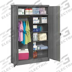 TENNSCO Storage Cabinet: 48 in x 24 in x 78 in, 5 Shelves, Swing Handle & Keyed, 22 ga Panel, Adj (MPN J2478C MED GREY). Key specifications — Shelf Adjustability: Adjustable; Base Type: Leveling; Cabinet Color: Medium Gray; For Use Outdoors: No; Frame Assembled: Unassembled; Cabinet Storage Components: Shelves; Brand: TENNSCO; Cabinet Style: Hanging Rod and Shelves.