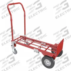 DAYTON Convertible Hand Truck: 500 lb as Hand Truck, Dual-Handle, Red, 14 in W x 8 in D (MPN 4ZJ30). Key specifications — Color: Red; Brand: DAYTON.