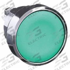 SCHNEIDER Flush Push Button: Green, 22 mm Mounting Size, Metallic, Momentary (MPN ZB4BA3). Key specifications — Brand: SCHNEIDER; Action: Momentary; Series: XB4; Push Button Material Type: Metallic.