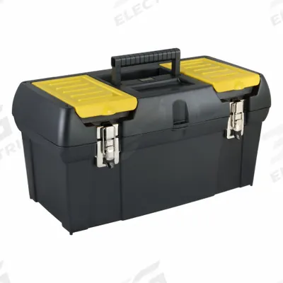 STANLEY Tool Box: 19 3/16 in W 10 3/16 in D 9 13/16 in H, Plastic, Black, Hinged Lid - Plastic Tool Boxes