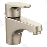 CFG Straight Spout Bathroom Faucet: Edgestone, Brass, Brushed Nickel Finish, 1.2 gpm Flow Rate (MPN 46102BN). Key specifications — Includes: Deck Plate; Brand: CFG; Series: Edgestone.