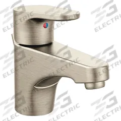 CFG Straight Spout Bathroom Faucet: Edgestone, Brass, Brushed Nickel Finish, 1.2 gpm Flow Rate (MPN 46102BN). Key specifications — Includes: Deck Plate; Brand: CFG; Series: Edgestone.
